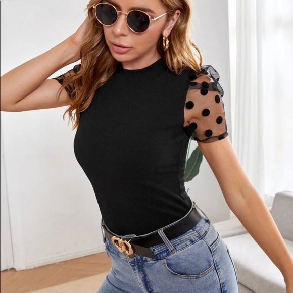 NWT - HOT! Black short sleeve sexy top with Puff Sleeve - Picture 3 of 4